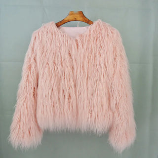 Buy pink Fur Coats Women Autumn Winter Top Fashion Pink Faux Fur Coat Elegant Thick Warm Faux Fur Jackets for Women 2022