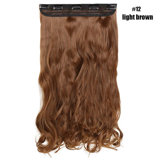 Buy light-brown BENEHAIR Synthetic Hairpieces 24&quot; 5 Clips in Hair Extension One Piece Long Curly Hair Extension for Women Pink Red Purple Hair