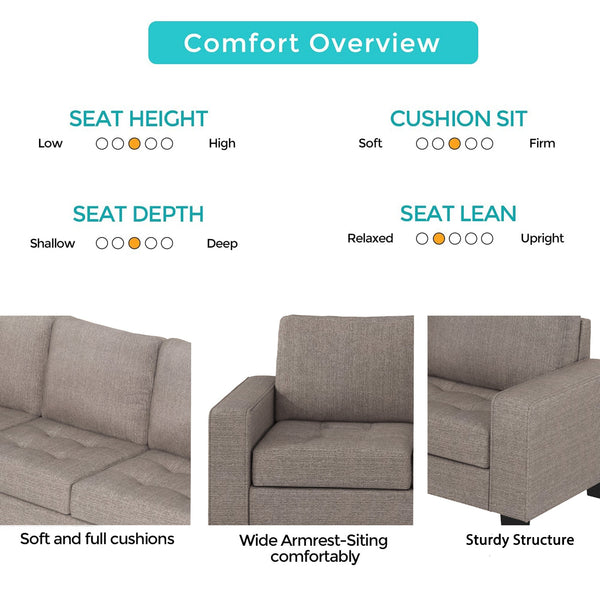 Sectional Corner Sofa L-Shape Couch Space Saving With Storage Ottoman & Cup Holders Design for Large Space Dorm Apartmen