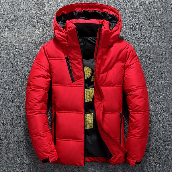 New White Duck Down Jacket Men Winter Warm Solid Color Hooded Down Coats Thick Duck Parka Mens Down Jackets Winter Outdoor Coat