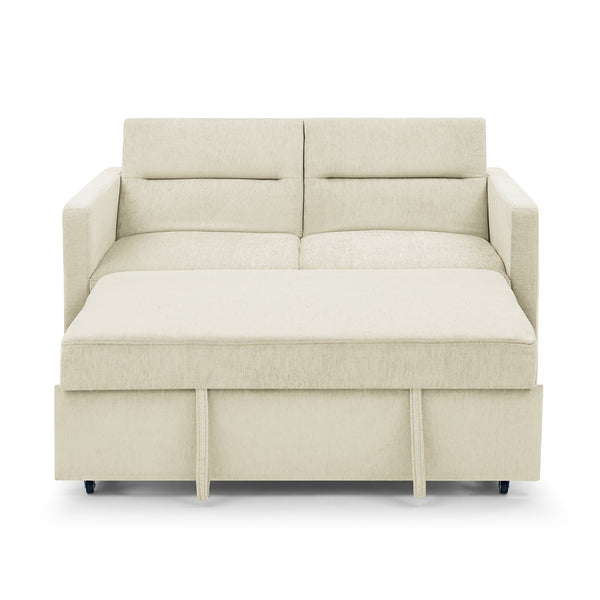 Loveseats Sofa Bed With Pull-Out Bed,Adjsutable Back and Two Arm Pocket,Beige (54.5"x33"x31.5")