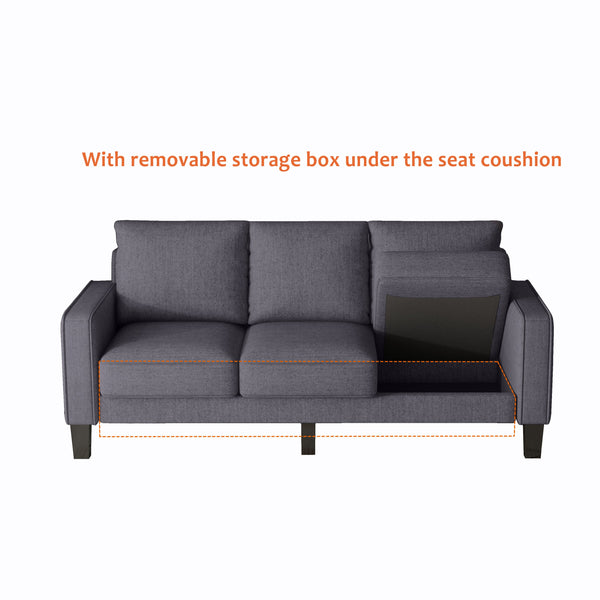 Modern Living Room Furniture L Shape Sofa With Ottoman in Dark Grey Fabric