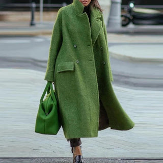 Buy 01-green Elegant Autumn Street Lady Long Cardigan Coats Fashion Floral Print Pocket Long Sleeve Jacket 2021 Winter Women Blend Wool Coat