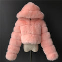 Furry Cropped Faux Fur Coats  Jackets Women Fluffy Top Coat Hooded Winter Fur Jacket YINGJIAMEI