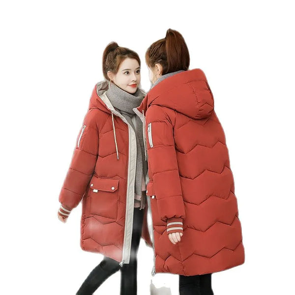 2024 Winter Women Jacket Coats Long Parkas Female Down Cotton Hooded Overcoat Thick Warm Jackets Windproof Casual Student Coat