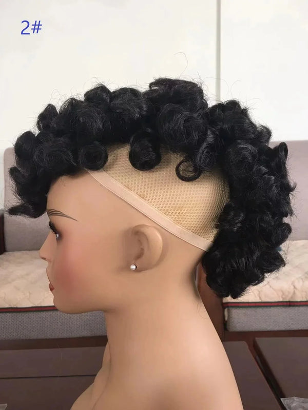 Lydia Synthetic High Puff Afro Short Curly Middle-Part Wig Clips in Hair Extension African American 90g/Pcs Hairpiece Chignon