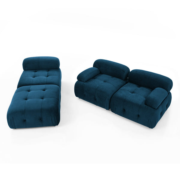 Modular Sectional Sofa, Button Tufted Designed and DIY Combination,L Shaped Couch With Reversible Ottoman, Navy Velvet