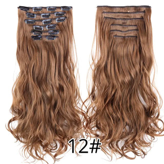 Buy curly-12 Leeons 16Clips Long Straight Synthetic Clip on Hair Extensions Cheveux Clip Naturel High Temperature Fiber Black Brown Hairpiece