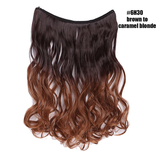 BENEHAIR Synthetic Invisible Wire No Clips in Hair Extension Secret Fish Line Hairpiece Curly Fake Hair Hairpiece for Women