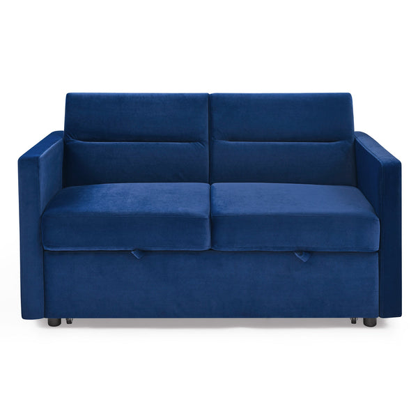 Loveseats Sofa Bed With Pull-Out Bed,Adjsutable Back and Two Arm Pocket,Blue (54.5"x33"x31.5")