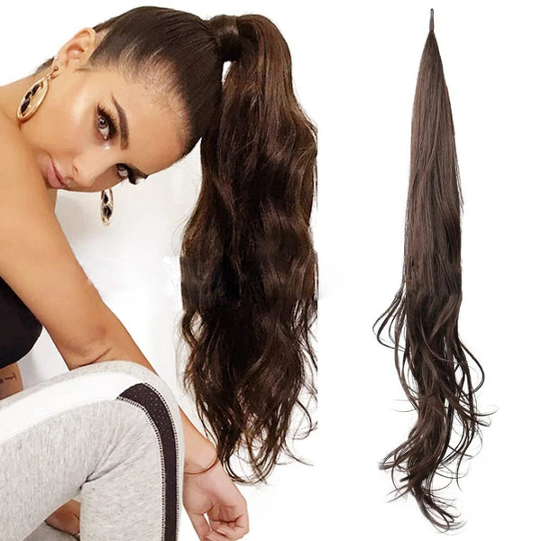 32inch Synthetic PonyTail Long Layered Flexible Wrap Around Fake Tail Hair Extensions Natural Curly Hairpiece for Women