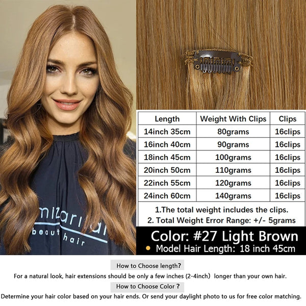 MRSHAIR Clip in Hair Extension Human Hair Real Natural Clip in Hair Extension Double Weft Full Head 7PCS Clip Ins for Add Volume