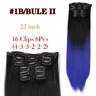 Buy 1b-blue-ii Leeons 16Clips Long Straight Synthetic Clip on Hair Extensions Cheveux Clip Naturel High Temperature Fiber Black Brown Hairpiece