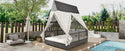 Outdoor Daybed Patio Lounge Bed With Adjustable Backrest Outdoor Double Sun Lounger With Curtains, 4 Pillows for Garden