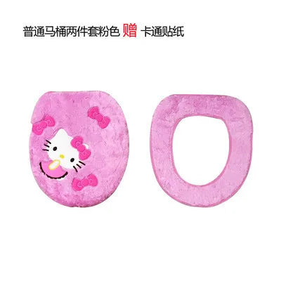 Sanrio Hello Kitty Cute Toilet Seat Cushion Household Paste Toilet Ring Thickened Plus Velvet Toilet Seat Universal Toilet Seat