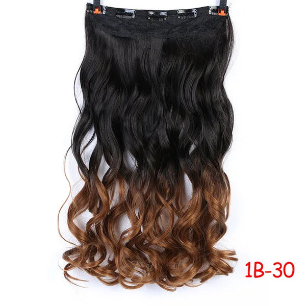 WTB Synthetic Long Straight 5 Clip in Hair Extensions 3/4 Full Head Hairpieces Natural Black to Grey Ombre Two Tones Fake Hair