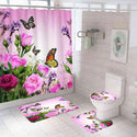 4 Pcs Shower Curtain Sets With 12 Hooks Flowers Floral With Non-Slip Rugs Toilet Lid Cover and Bath Mat Bathroom Decor Set