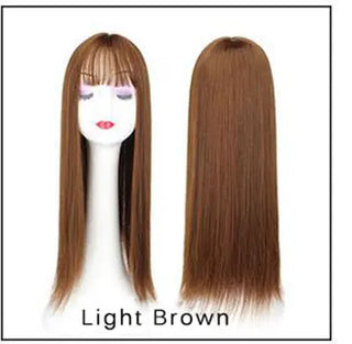 Buy light-brown Gres Blonde Synthetic Hair Piece Women 3 Clips in Hair Extension With Bangs 22&quot; Long High Temperature Fiber Brown/Grey/Black