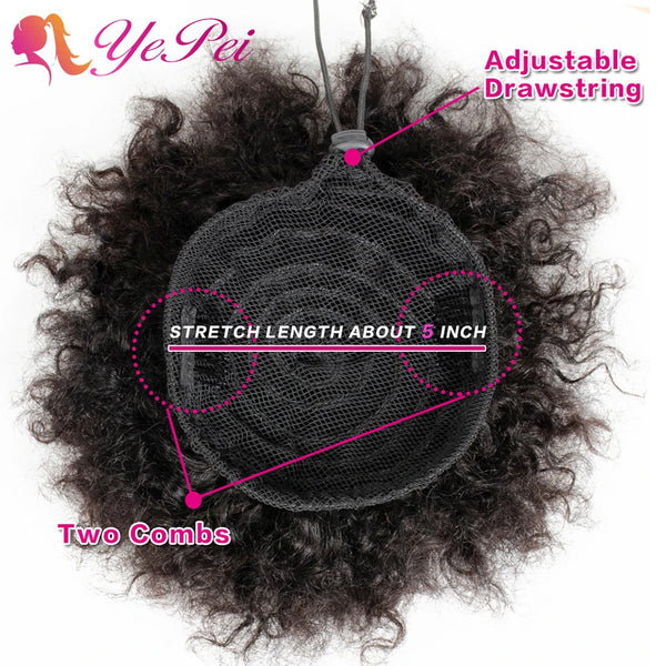 6inch Short Afro Puff Drawstring Ponytail Human Hair Curly Clip in Extensions Hair Bun Chignon Hairpiece Can Buy 2Pcs