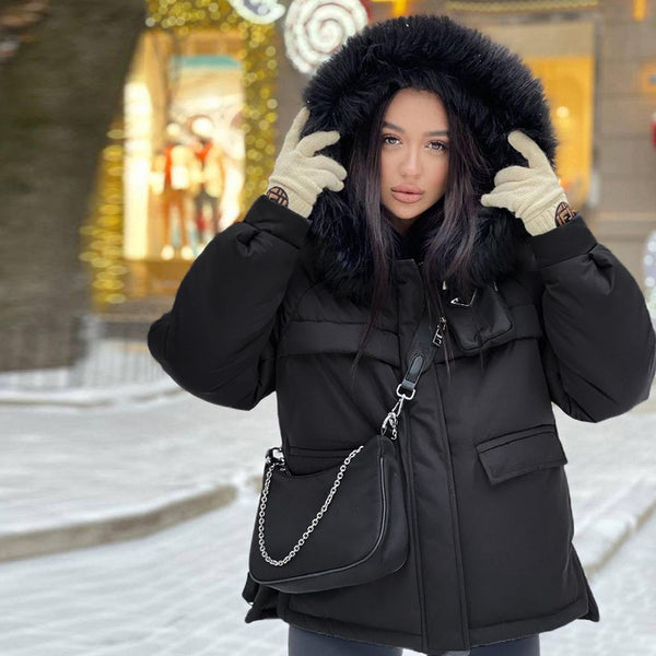 2021 Wholesale Ladies Down Coat Short Fur Collar Hood Women Winter Reversible Coats Parka Woman Coat Puffer Jacket