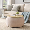 Round Storage Ottoman, 2 in 1 Function, Work as End Table and Ottoman,  Pink  (25.5"x25.5"x14.5")