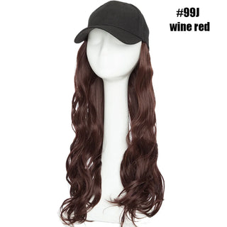 Buy wine-red BENEHAIR Synthetic Baseball Cap With Hair Long Wavy Fake Hair Hat Wig Hair Extensions Hat With Hair Natural Hairpiece for Women