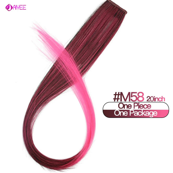 AIYEE Hair Extensions Pure RainBow Hairpiece Clip in Hair Piece Synthetic Long Straight Ombre Pink Red Rainbow Hair Piece