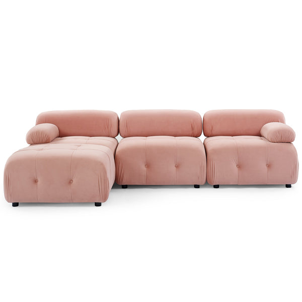 Modular Sectional Sofa, Button Tufted Designed and DIY Combination,L Shaped Couch With Reversible Ottoman, Pink Velvet