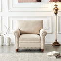 Living Room Sofa Single Seat Chair With Wood Leg Beige Fabric