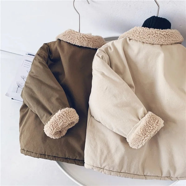 Boys Lamb Wool Blend Coat Autumn Winter Coats Fur Jackets for Girls Teddy Bear Cute Warm Jacket Children Snowsuit Fashion Child