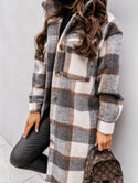 Winter Checked Jackets Coats Women Fashion Casual Oversized Turn Down Collar Long Outwear Thick Warm Woolen Blends Overcoats