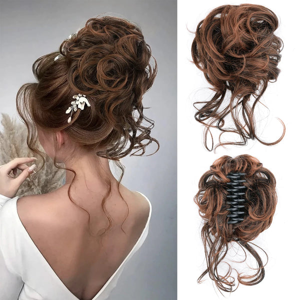 Chorliss Synthetic Claw Chignon Women Messy Curly Fluffy Hair Bun Clip in Ponytail Hair Extensions Natural False Hairpieces