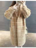 Bella Philosophy Winter Plaid Women Faux Mink Cashmere Woolen Coat Ladies Casual Turn-Down Collar Coats Female Warm Outwear