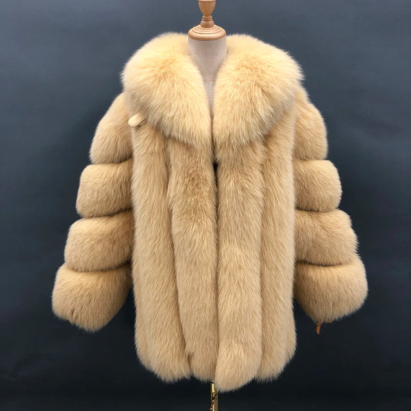 Fur Coats Women Long Luxury Real Red Fox Fur Jacket Turn Down Collar Furry Thick Warm Coat Winter