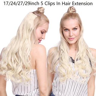 HAIRRO 17/24/27/29" 5 Clips Synthetic Hair Long Straight Clip in Hair Extensions False Hair Black Hair Pieces for Women