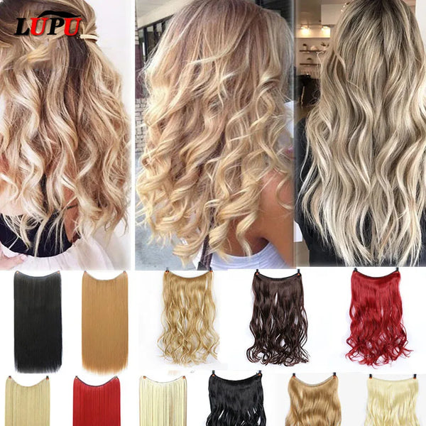 LUPU Synthetic Hair Extensions Invisible Fash Line No Clips in Hairpieces Natural Secret Wire Fake Hair High Temperture Fiber