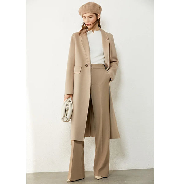 Amii Minimalism Winter 100%wool Women's Coat Temperament Lapel Knee-Length Double-Sided Woolen Coat Winter Coat Women 12030467