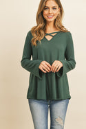 Criss Cross Neck Long Sleeve Hacci Top