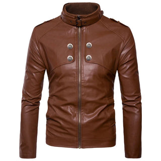 Buy brown-3 Fashion Brand Motorcycle Men&#39;s Leather Jackets 2020 Winter Stand Collar Zipper Male Leather Jacket Comfortable Warm Coats