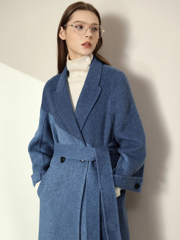 AMII Minimalism Long Coats for Women 2022 Winter Solid Office Lady Double Breasted Loose Jacket Elegant Woolen Coats 12141233