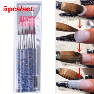 Buy light-yellow 5 Pcs Crystal Handle Acrylic Powder Nail Brushes UV Gel Drawing Painting Brushes Carving/Extension Pen Professional  Nail Tools