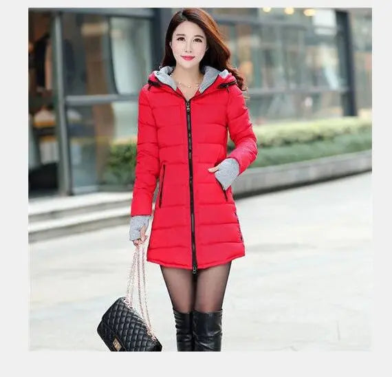 1pcs/Lot Korean Style Winter Woman Long Winter Hooded Coat Oversize Winter Autumn Warm Down Long Coat