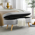 Ottoman Oval Storage Bench, Rubber Wood Legs, Grey(43.5"x16"x16")