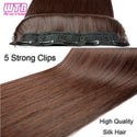 WTB Synthetic Long Straight 5 Clip in Hair Extensions 3/4 Full Head Hairpieces Natural Black to Grey Ombre Two Tones Fake Hair