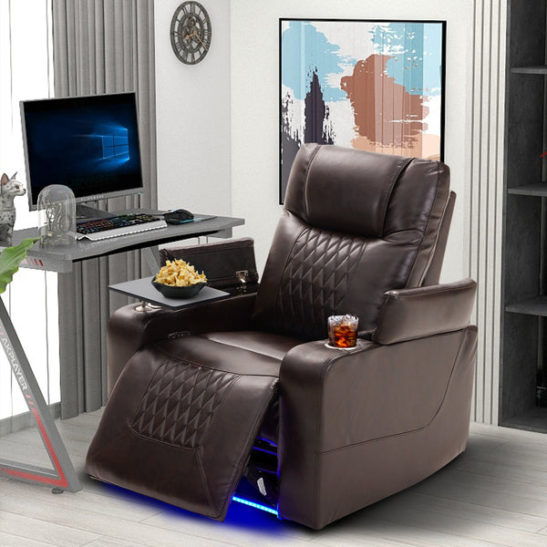 Power Motion Recliner With USB Charging Port and Hidden Arm Storage 2 Convenient Cup Holders Design and 360° Swivel Tray