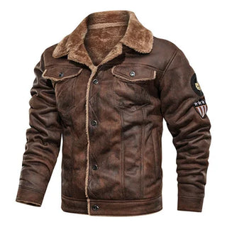 Buy coffee Mens Jackets and Coats Retro Style Suede Leather Jacket Men Leather Motorcycle Jacket Fur Lined Warm Coat Winter Velvet Overcoat