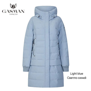 Buy 418-light-blue GASMAN Collection Hooded Warm Winter Coats Women High Quality Parka Long Coat Thick Jackets Female Winter Windproof Jackets 1820