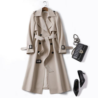 Buy apricot ANSZKTN Fall Winter Wholesale Long Trench Coats Women Military Style Plus Size Overcoats Coat