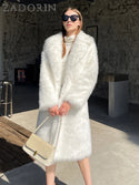 ZADORIN 2024 Winter Fluffy Jacket Women Solid Lapel Long Faux Fox Fur Coat Ladies Furry Warm Pink White Jacket Trench Coats Tops