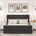 Queen Platform Bed Frame With High Headboard, Velvet Upholstered Bed With Deep Tufted Buttons, Adjustable Colorful LED L